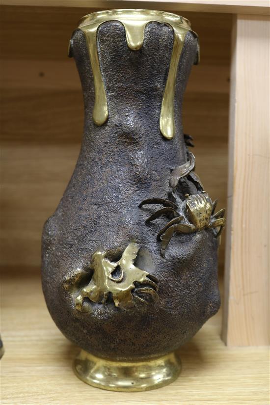 A Japanese Meiji period bronze vase of shaped ovoid form, H 30cm